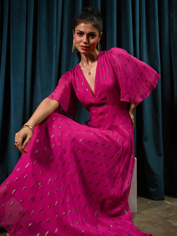 Rose & Nancy Talia Fuchsia Pink Maxi Dress