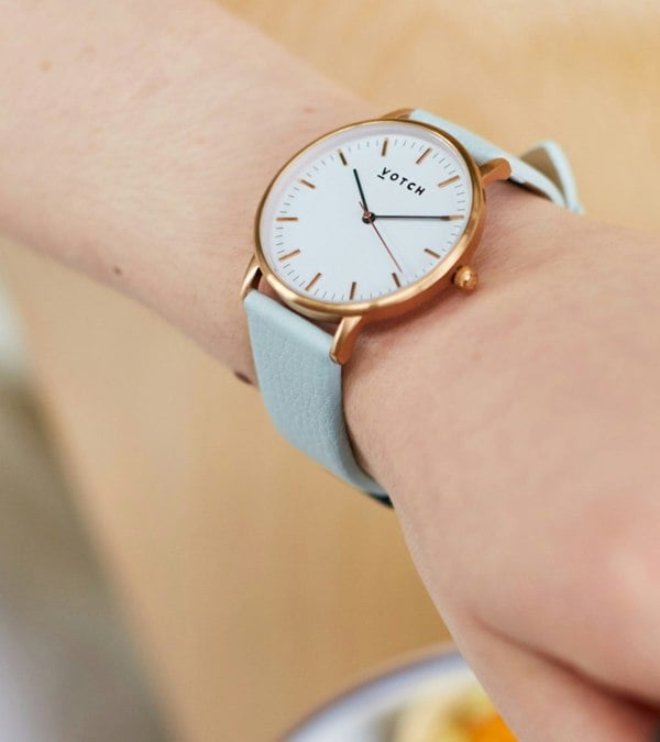 Votch Rose Gold & Light Blue Watch | Moment