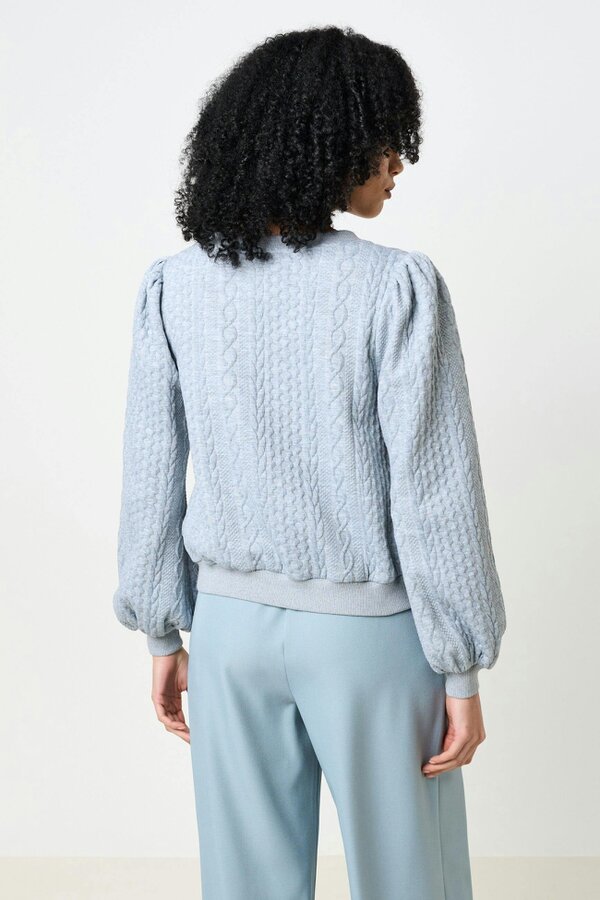 Ellie Cable Quilt Puff Sleeve Sweatshirt - Marl Grey