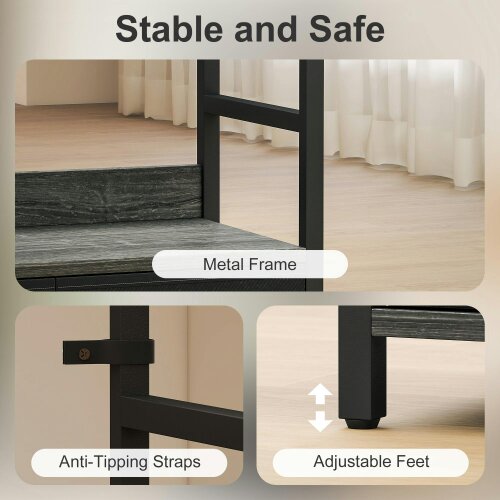 Wyld Haus Laro Metal And Wood Grey And Black Industrial Bookcase With 4 Shelves And Fabric Drawers