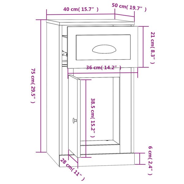 Berkfield Side Cabinet with Drawer Smoked Oak 40x50x75 cm Engineered Wood