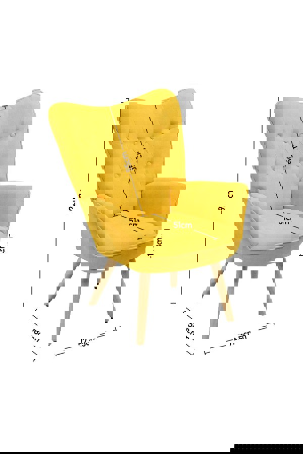 Living and Home Yellow Tufted Button Linen Accent Chair with Wooden Legs