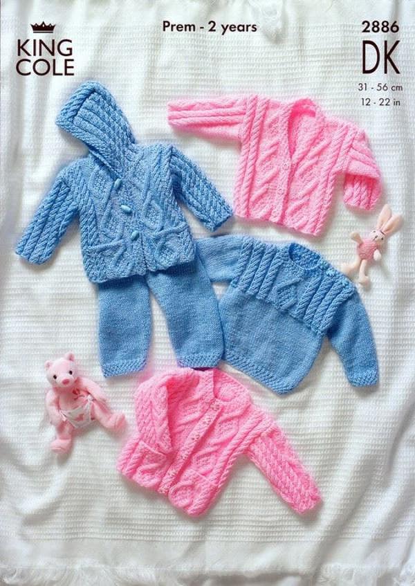 King Cole Baby Knitting Pattern 2886, Jackets, Trousers, Cardigans, Sweaters for Baby, Premature - 2 Years - Advanced