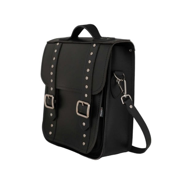 Zatchels Handmade Leather City Backpack - Black Gothic Studded