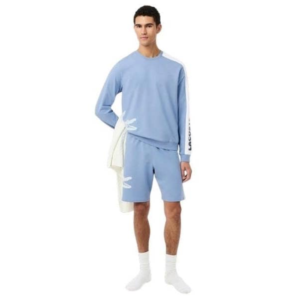 Lacoste Mens Fleece Logo Long-Sleeved Lounge Sweatshirt - Blue - 