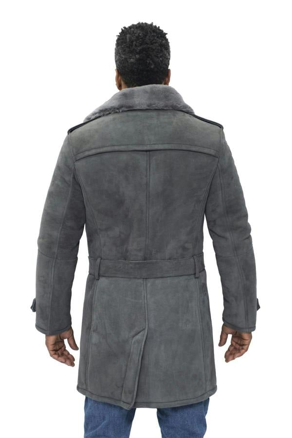 Infinity Leather Mens Shearling Sheepskin Suede Pea Coat-Cali