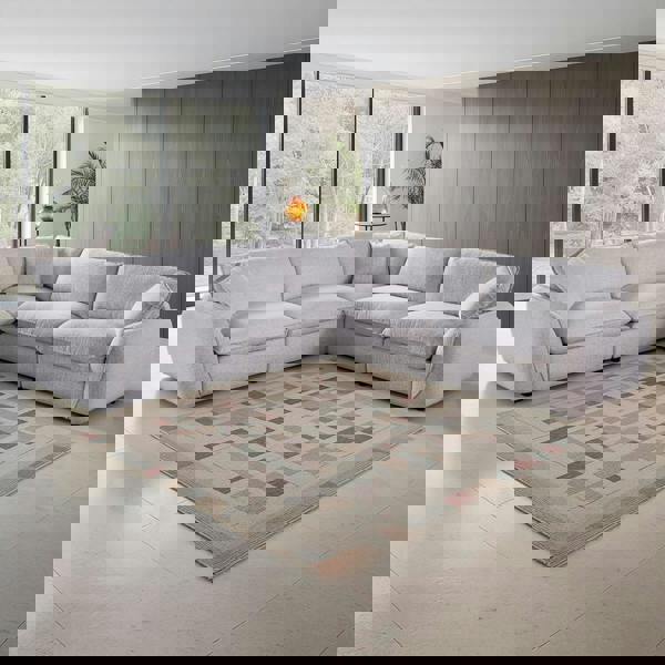 Furnishings For Less Berti Fabric Beige Grey L Shaped 5 Seater Corner Sofa