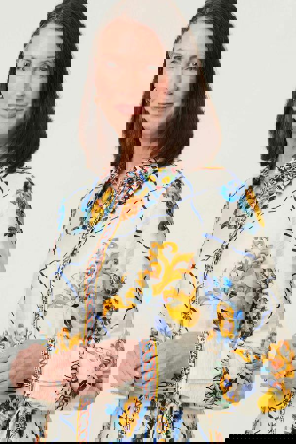 Beige | Printed Long Sleeve Maxi Shirt Dress