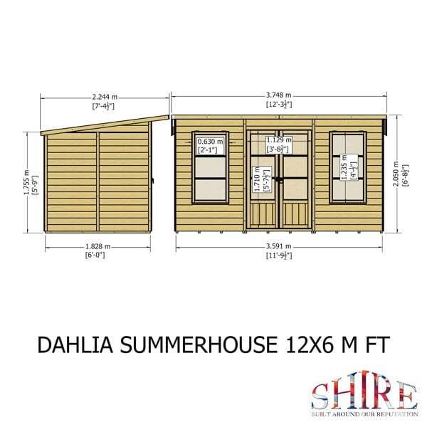 Shire 12x6 Dahlia Pent Summerhouse 12mm Shiplap interlock cladding