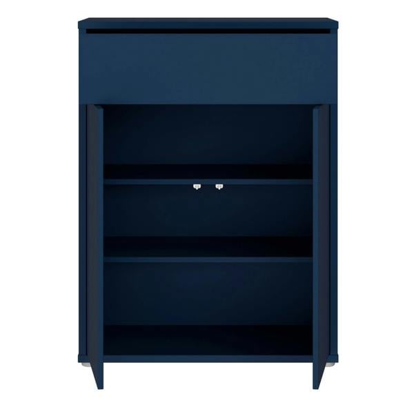 Furniture To Go Alice Springs Compact Shoe Cabinet with 2 Doors Push-to-Open & 1 Drawer Push-to-Open in Night Blue