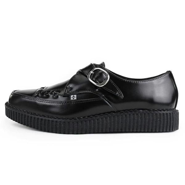 TUK Footwear TUK Pointed Creeper Black Leather Monk Buckle Platform Shoes - A8520