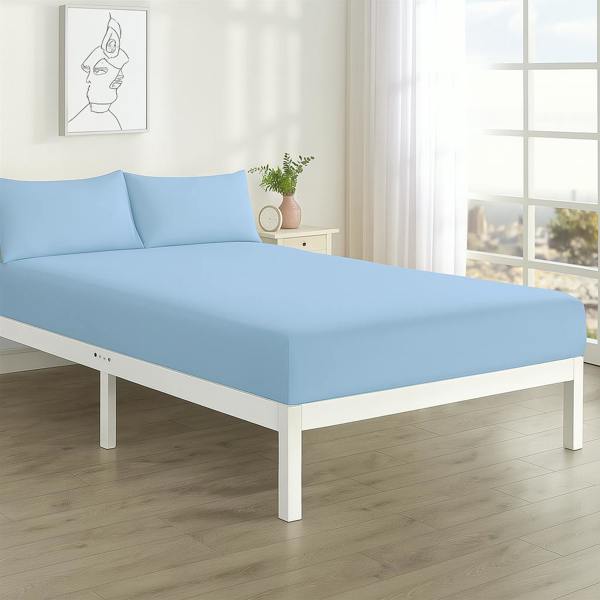 Percale 10" Fitted Sheet and Pillowcases Bundle - Sky Blue - Single