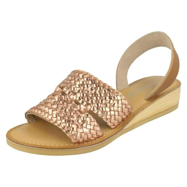 Leather Collection Ladies Leather Collection Low Wedge Weave Slingback Mules
