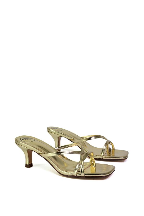 XY LONDON Strappy Square Toe Kitten Heel Slip on Mule Sandals