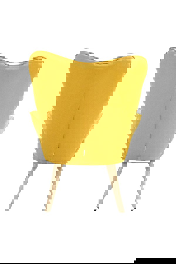 Living and Home Yellow Tufted Button Linen Accent Chair with Wooden Legs