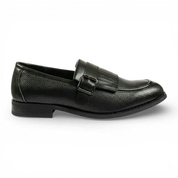 Dolcetto Mens Faux Leather Black Fringe Monk Strap Slip-On Loafers Shoes
