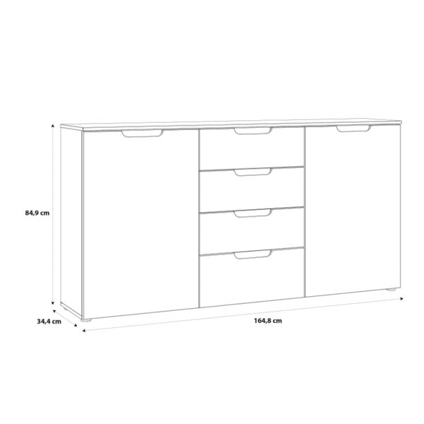 Wyld Haus Leipzig White Gloss Wide Chest of 4 Drawers 2 Doors