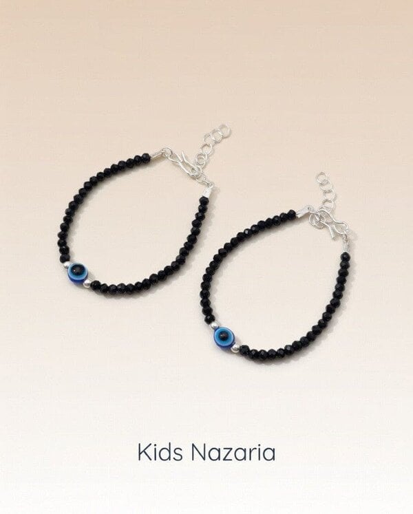 The Colourful Aura Kids Nazaria Evil Eye Black Beaded Bracelet/Anklet