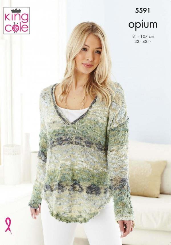 King Cole Opium Knitting Pattern 5591, Tops, Sweaters for Women, 32 - 42 Inches - Easy