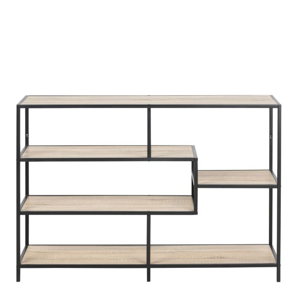 Furniture To Go Seaford Wide Black Metal Bookcase with 4 Sonoma Oak Shelves