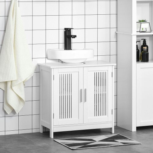 Wyld Haus Novaso White Under Sink Vanity Unit With Double Doors And Adjustable Shelving Modern Design
