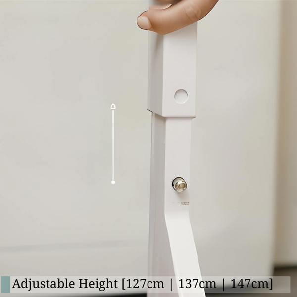 Hand adjusting the DryerStand Adjustable to one of its three heights: 127, 137 or 147 cm
