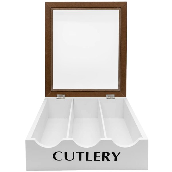 Maison des Cadeaux 3-Compartment Window-Lid Cutlery & Utensil Organiser