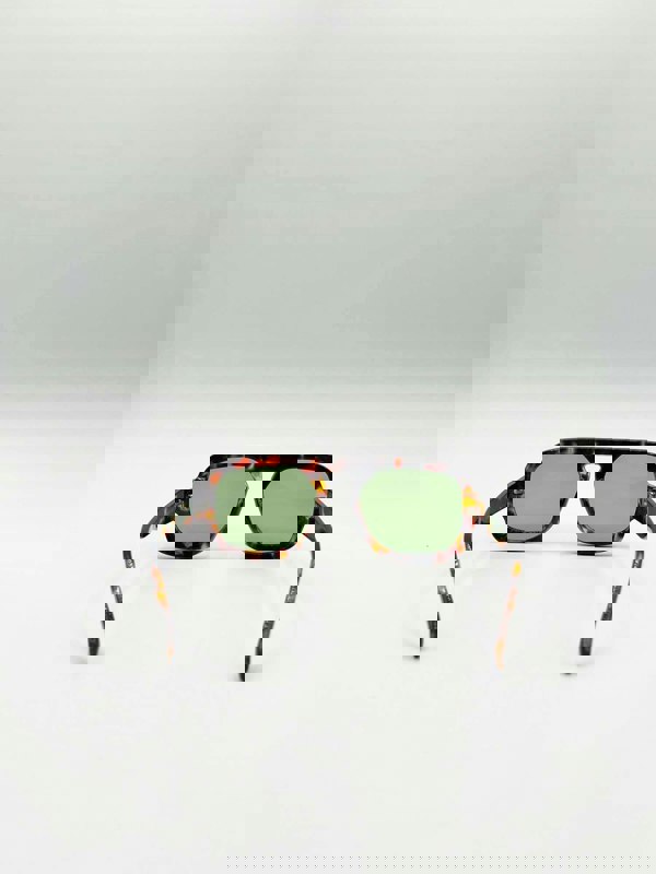 SVNX Retro Navigator Sunglasses in Green Brown Tortoiseshell