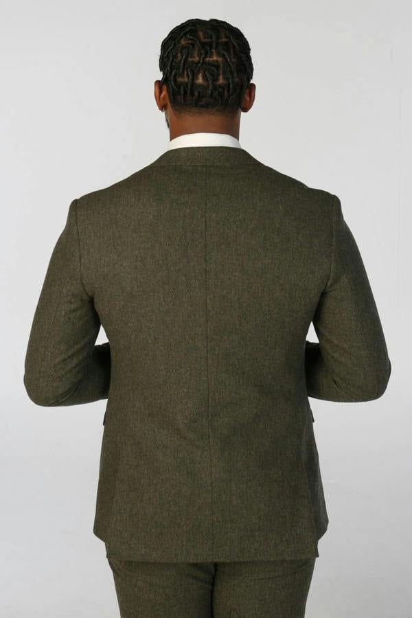 Infinity Leather Men's Olive Green Wool Blend Tweed Formal Blazer