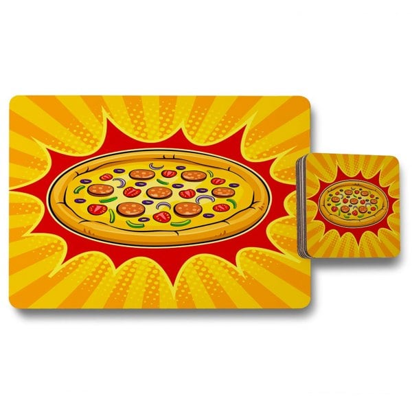 Benjamin Tate Design Round pizza pop art retro (Placemat & Coaster Set)