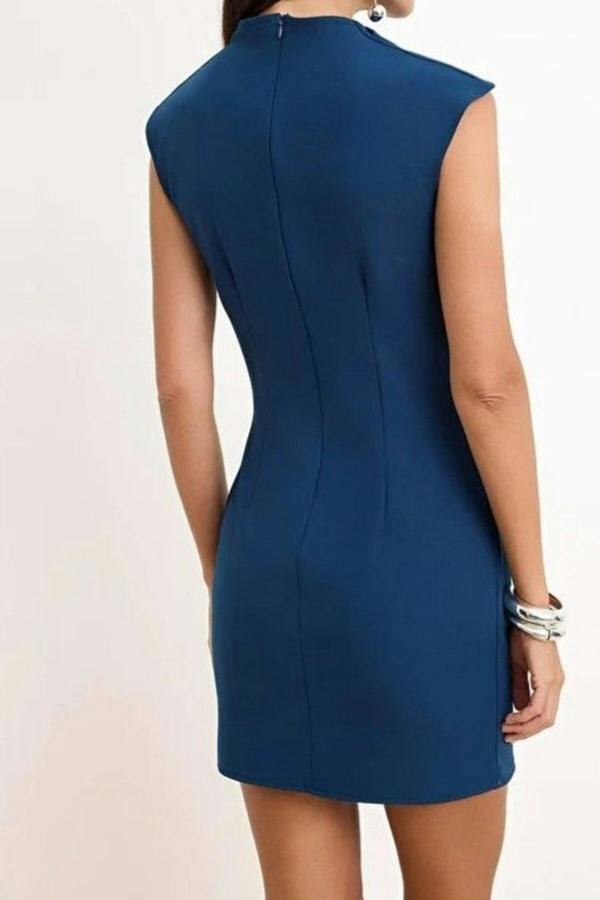 WOVCOR High Neck Mini Stretchy Woven Dress