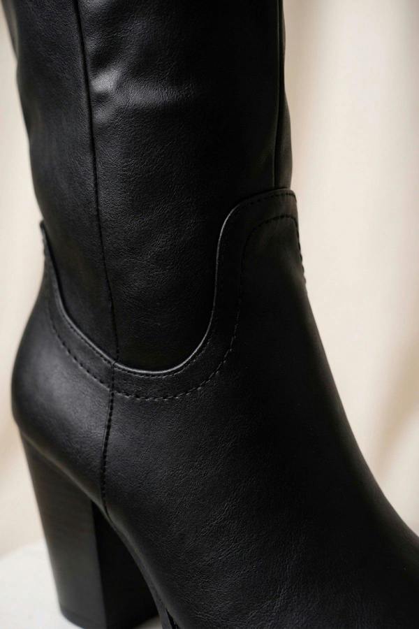 ikrush Mercedes Faux Leather Knee High Block Heel Boots
