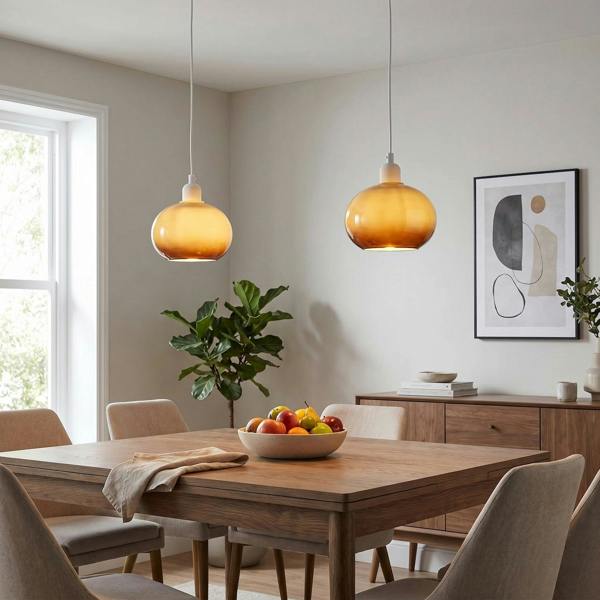 Gradient Amber Glass Globe Pendant Lamp Shade in Rounded Globe Form Image 6