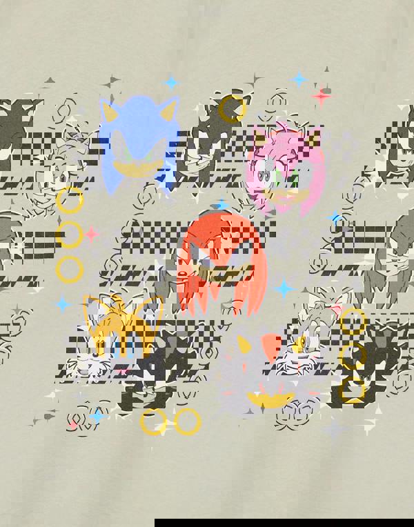 Sonic the Hedgehog Boys Beige Group Faces Short Sleeved T-Shirt