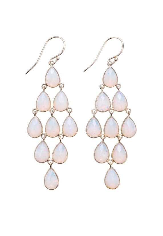 Latelita Erviola Gemstone Cascade Earrings Silver Opal