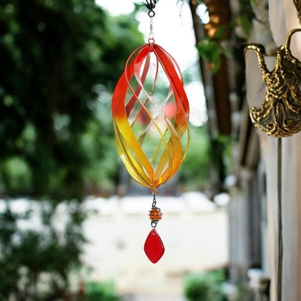 EDH Door Hardware Flame Red Metal Hanging Spinner – 40cm x 14cm | Wind-Powered Kinetic Garden Ornament | Outdoor Hanging Wind Spinner