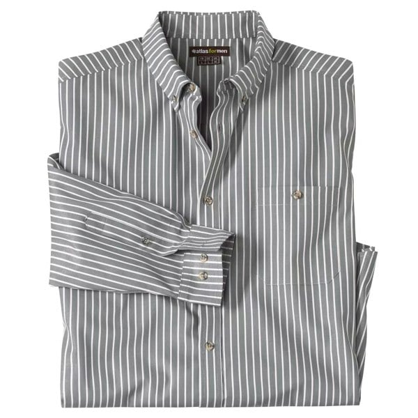 Atlas For Men Mens Striped Poplin Shirt - Grey/White
