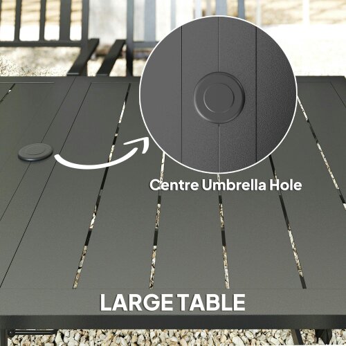 Wyld Haus Suri Metal Black 6 Seater Outdoor Dining Table And Chairs Set With Parasol Hole