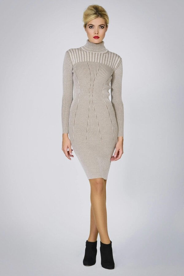 Cleo oatmeal two-tone ribbed knit dress