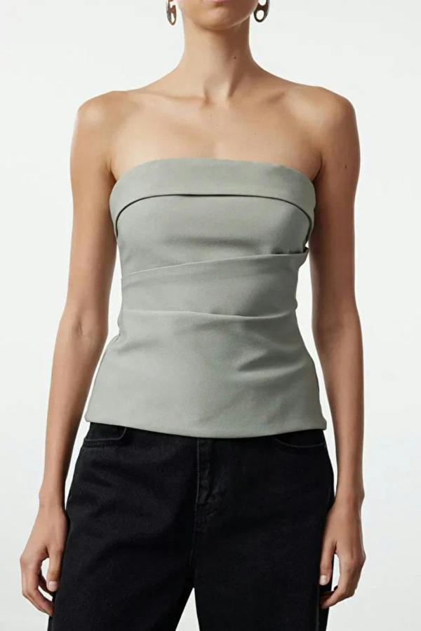 Hoxton Gal Strapless Fitted Draped Woven Blouse