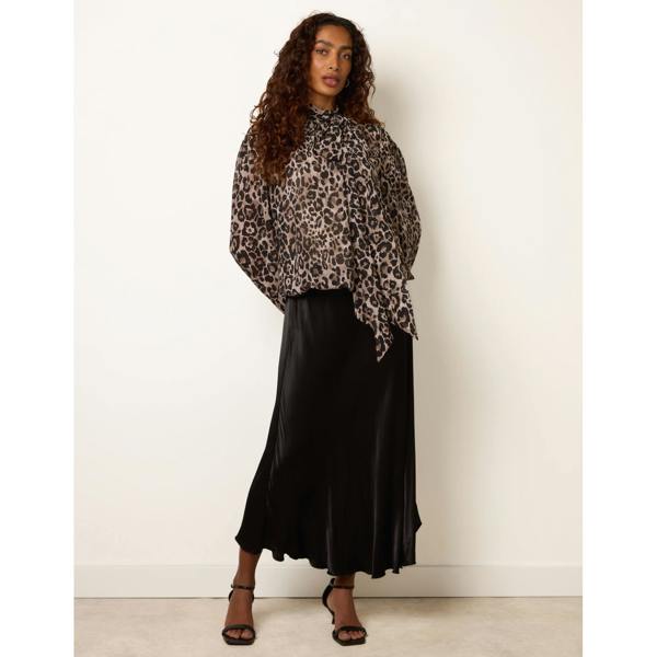 Blue Vanilla Leopard Diamante Tie Neck Puffball Blouse