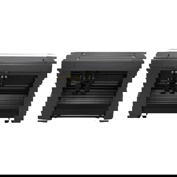 Black vinyl cutter with dual cutting heads, designed for precision, showcasing a sleek, modern design suitable for crafting projects