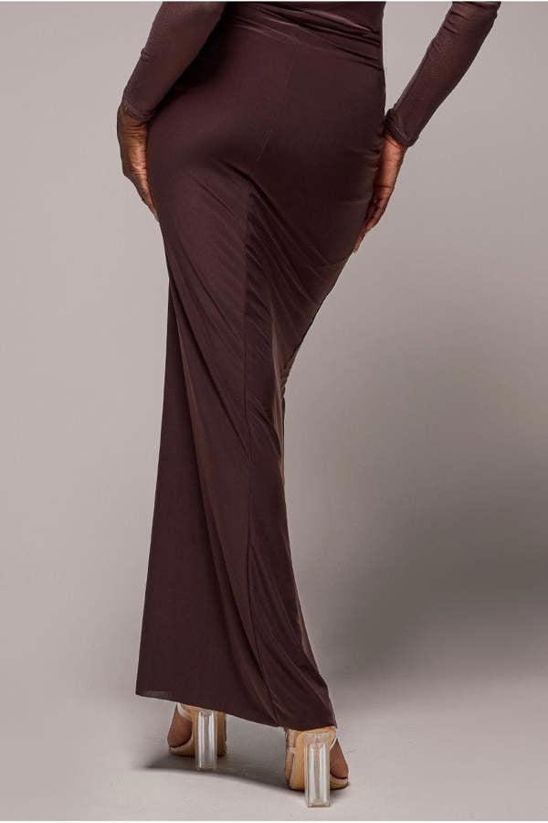 Super Split Front Drawstring Maxi Skirt - Brown SK60