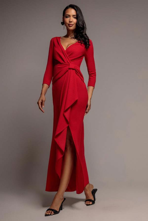Front Wrap Asymmetric Hem Scuba Maxi Dress - Red DR5295
