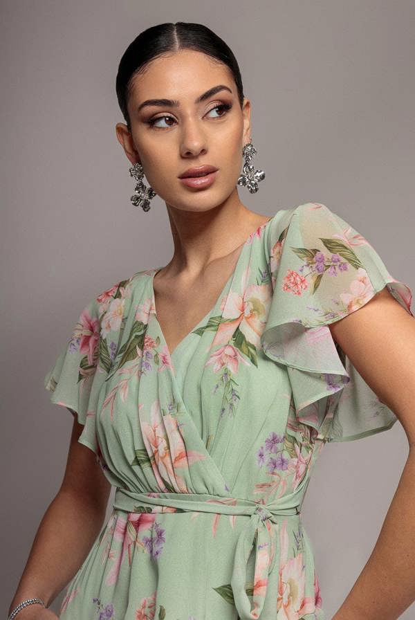 Flutter Sleeve Midaxi Wrap Dress - Sage Green DR5140