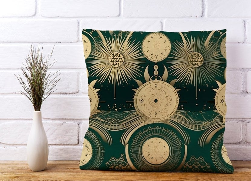 Warren Reed Green Moon and Sun Abstract Pattern Cushions