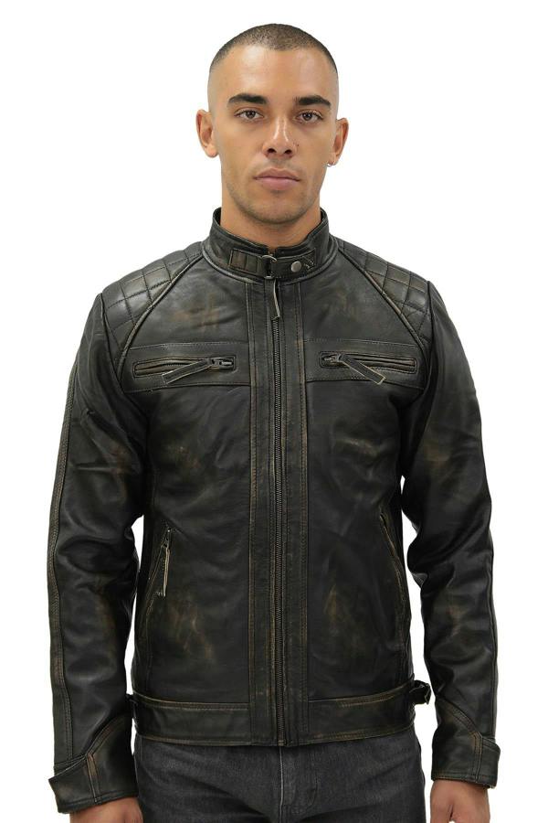 Infinity Leather Men's Vintage Leather Quilted Biker Jacket-Monaco
