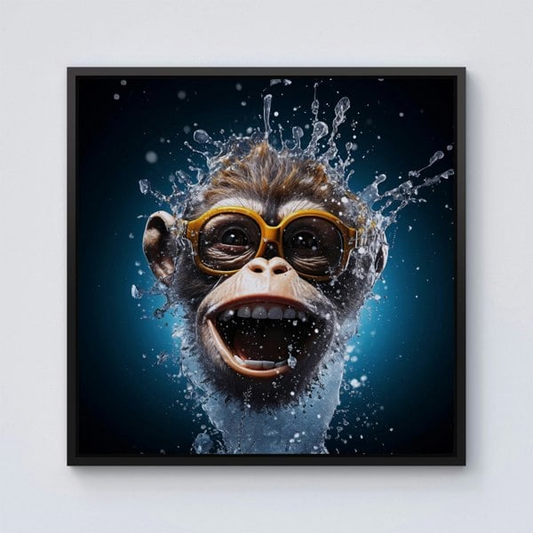 Warren Reed Splash Art Cheeky Chimp Face Framed Canvas