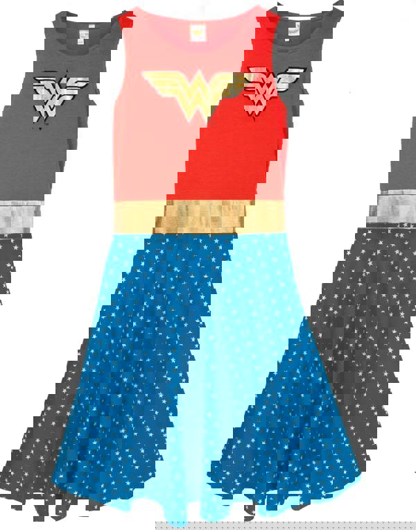 DC Comics Womens Red Logo Sleeveless Skater Dress