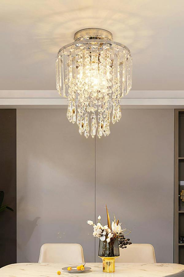 Living and Home Glamorous Crystal Cascade Chandelier with Chrome Accents